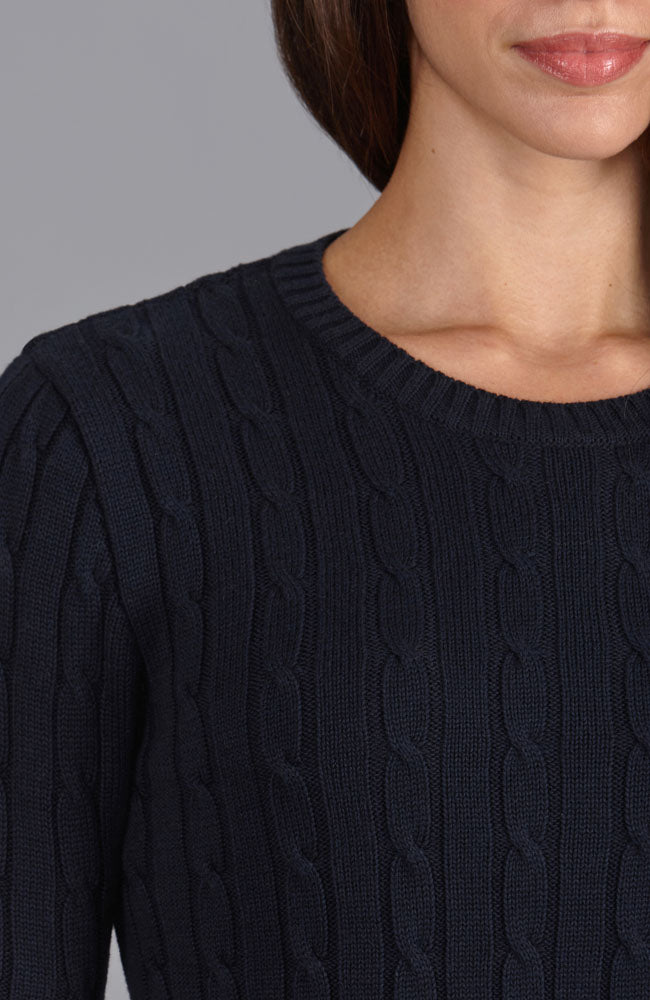 navy womens cotton cable jumper