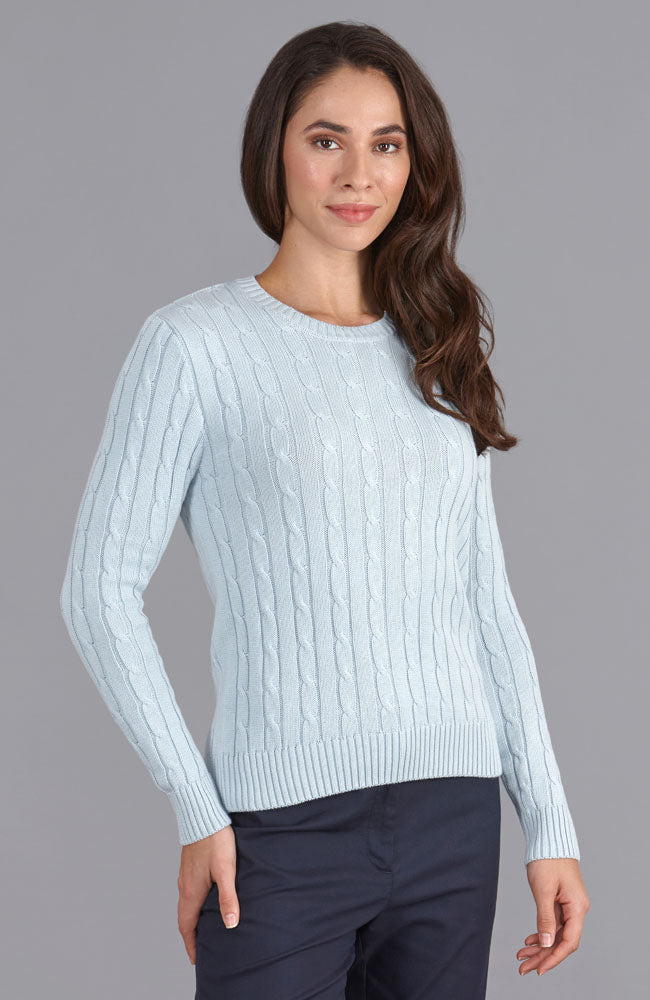 blue womens cotton cable jumper