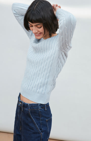 Womens Cotton Cable Crew Neck Jumper