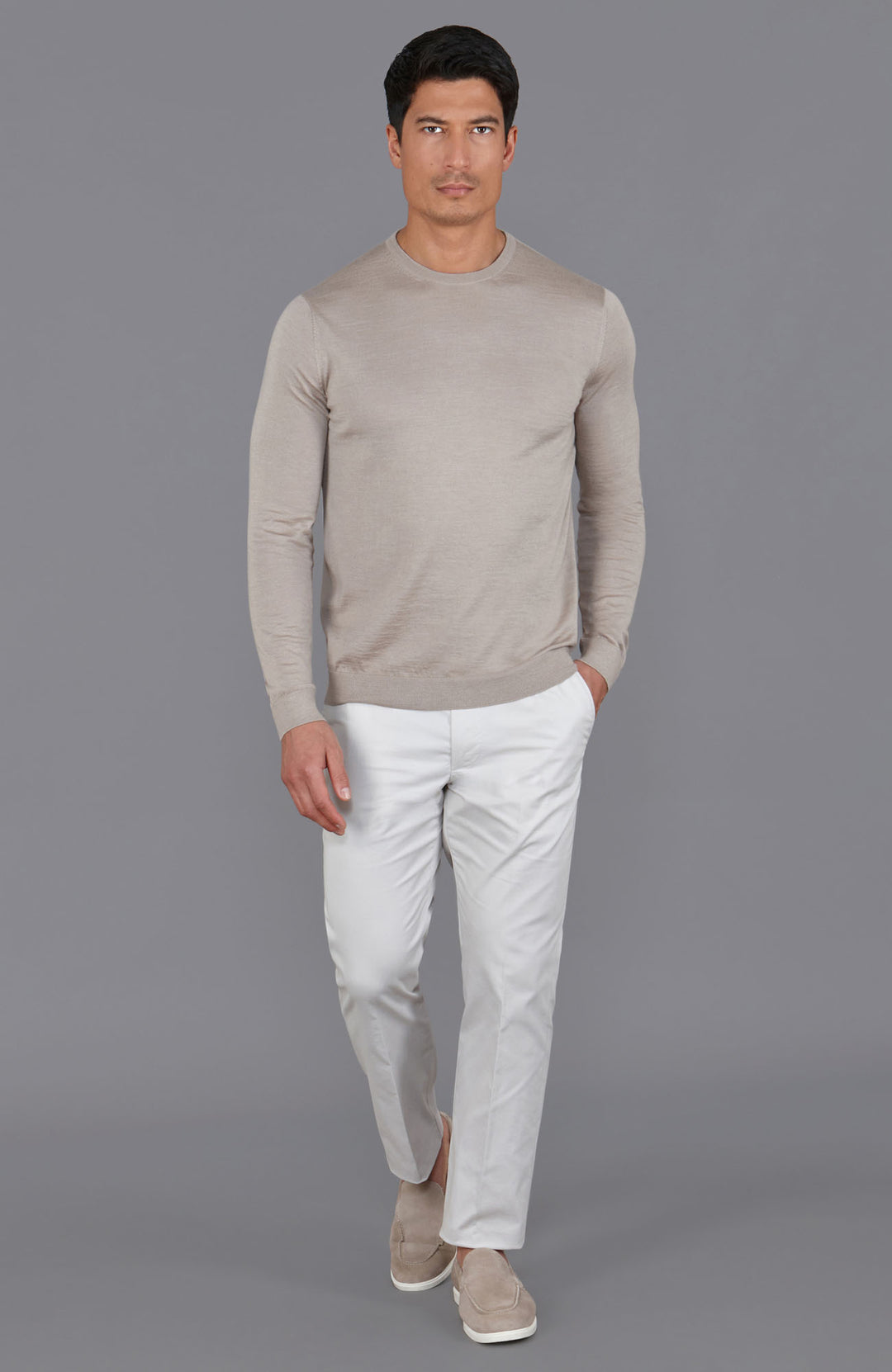 taupe mens merino silk jumper