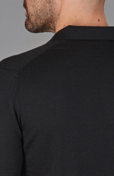 black mens open collar merino silk sweater