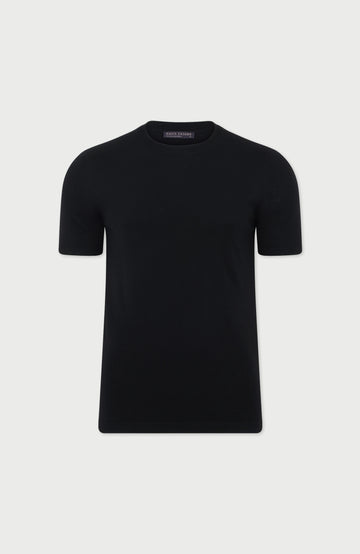 black merino wool mens t-shirt on a light gray background