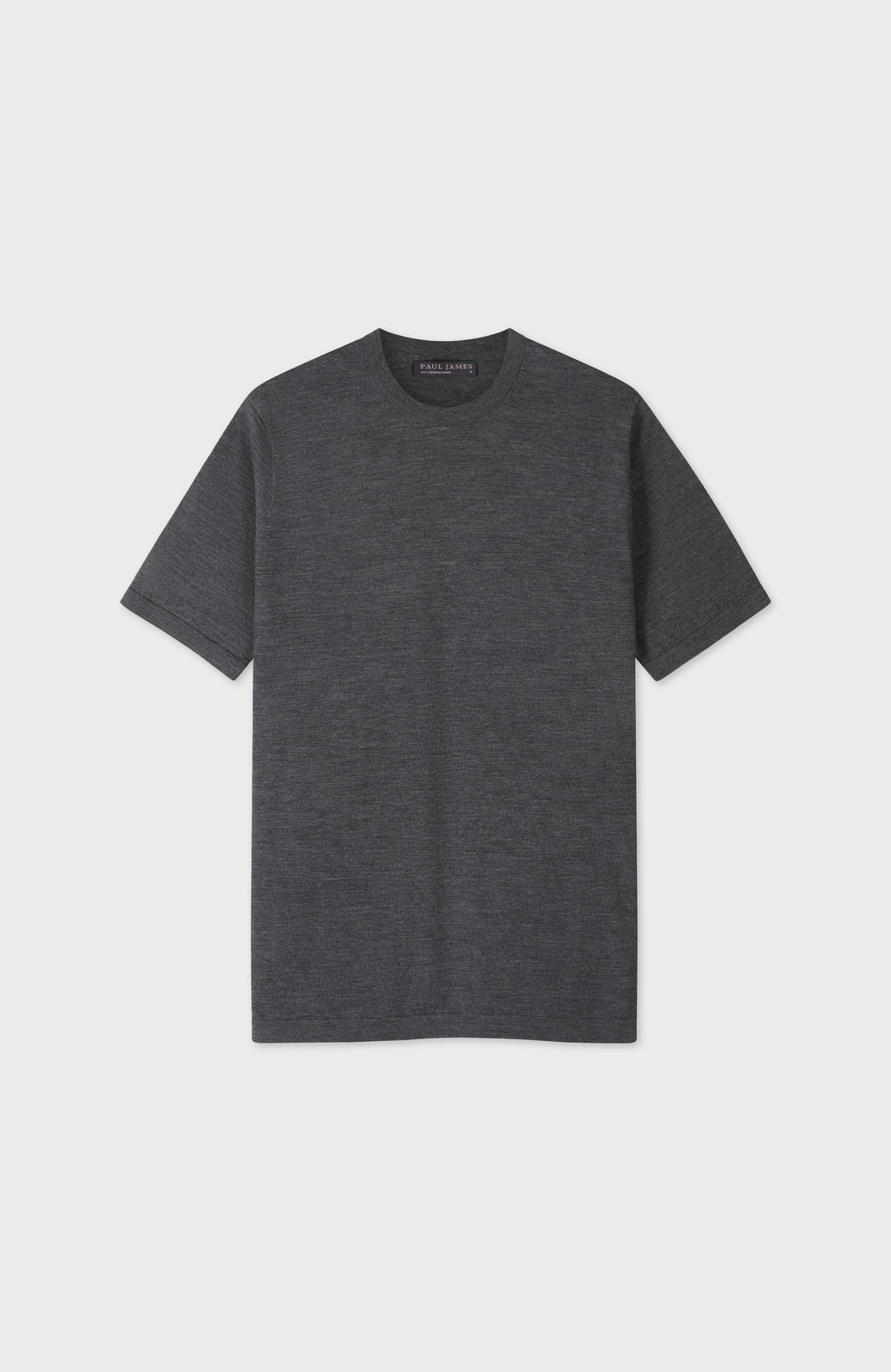 grey merino wool mens t-shirt on a light gray background