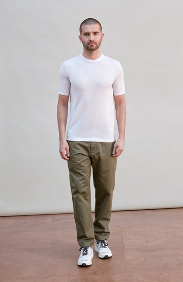 white mens super fine merino wool knitted t-shirt by paul james