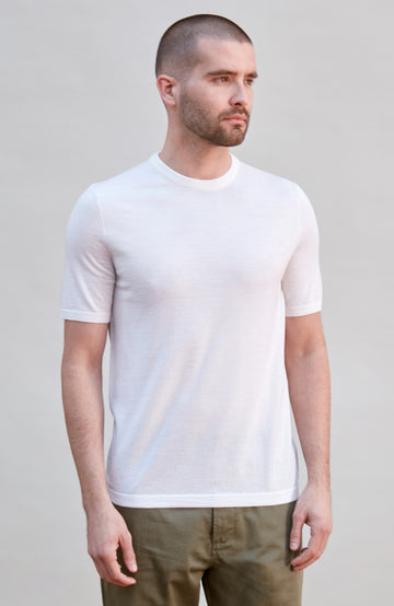 white mens super fine merino wool knitted t-shirt by paul james