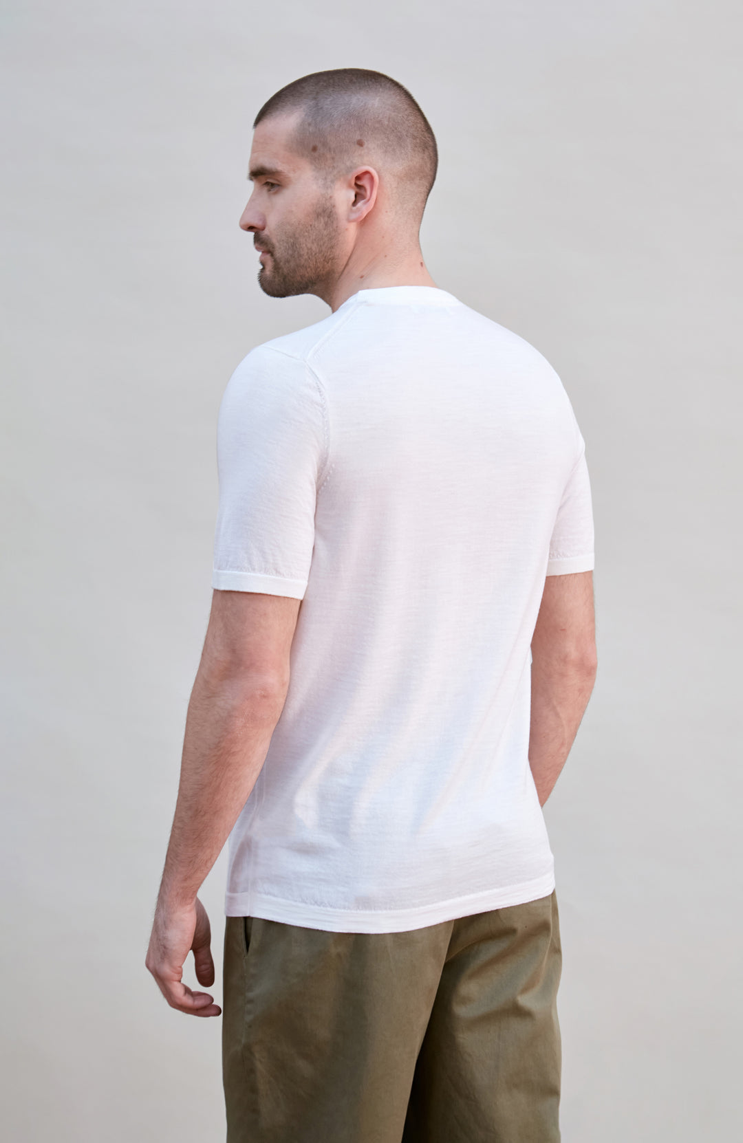 white mens super fine merino wool knitted t-shirt by paul james