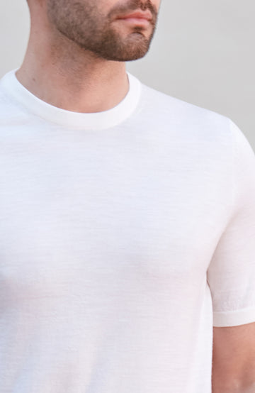 white mens super fine merino wool knitted t-shirt by paul james