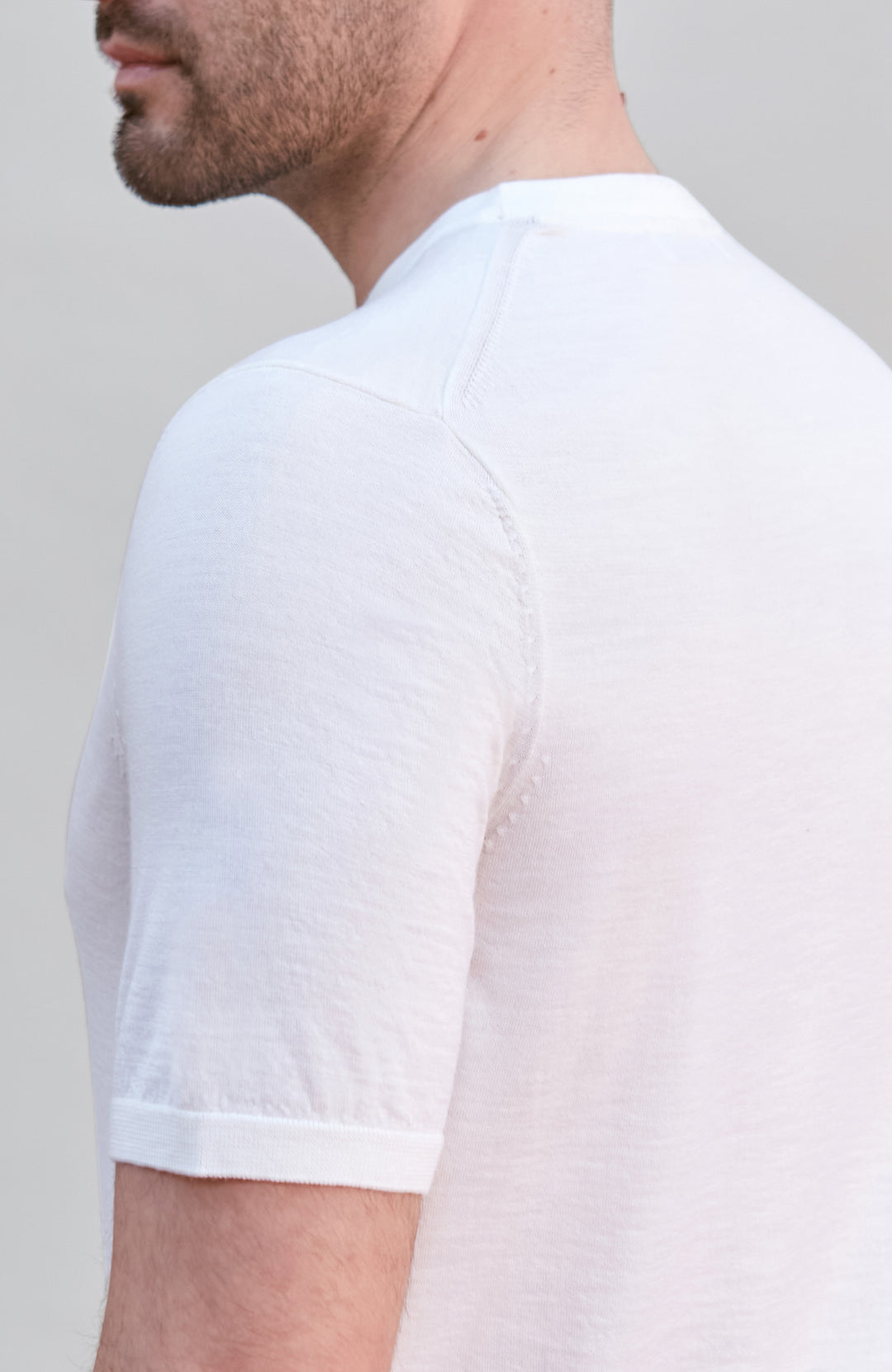 white mens super fine merino wool knitted t-shirt by paul james