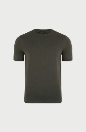 Green mens mercerised t-shirt on a white background