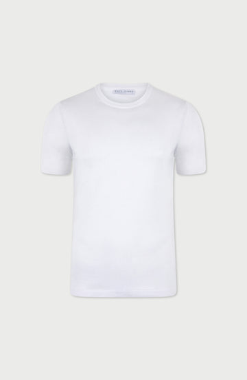 White mens mercerised t-shirt on a light gray background