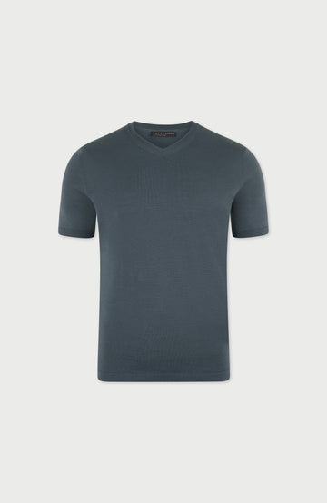 Blue Mens Mercerised Cotton V-Neck T-Shirt By Paul James