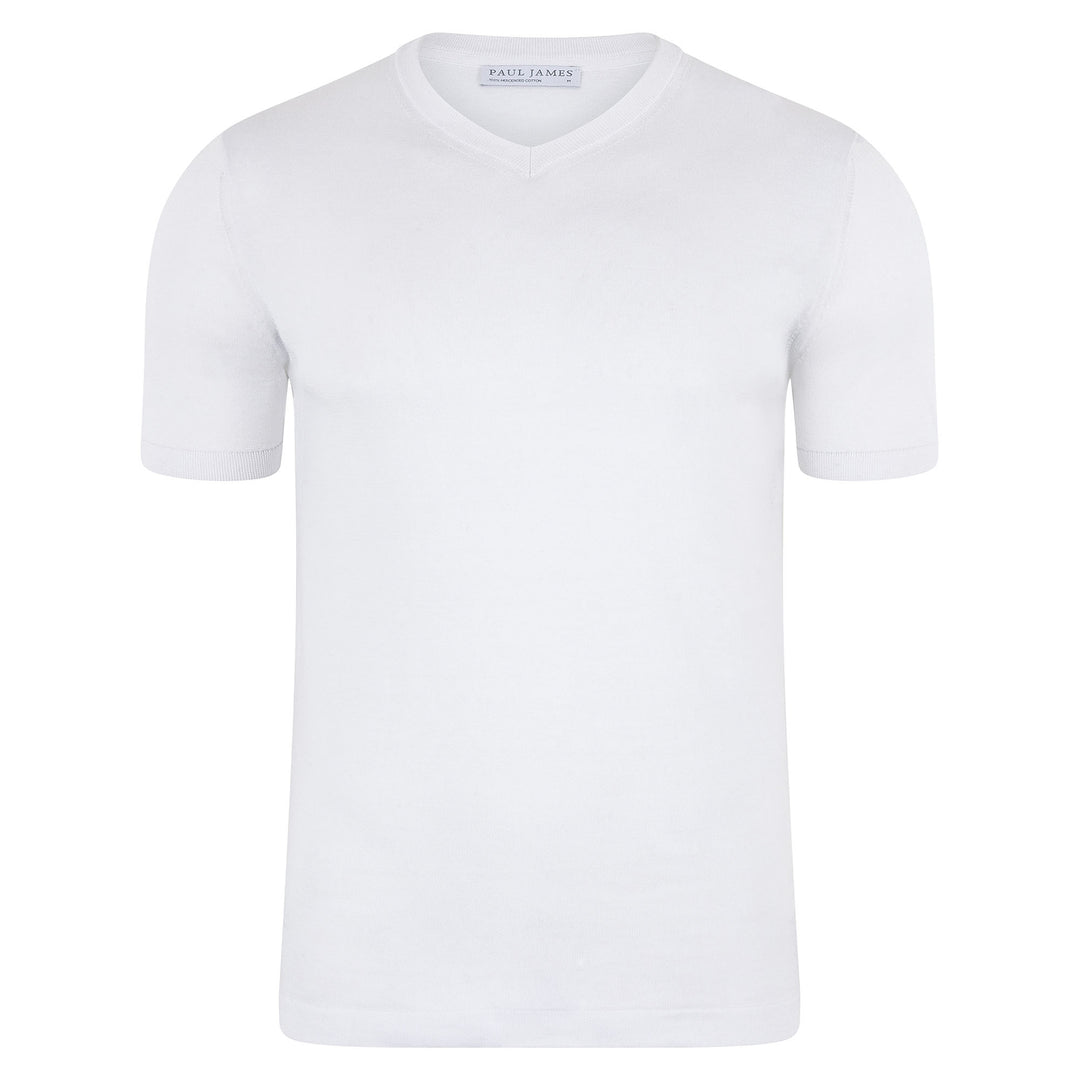 white mens v neck knitted t-shirt