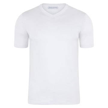 white mens v neck knitted t-shirt