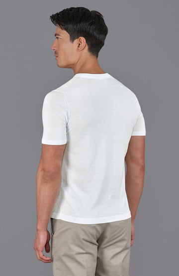 white mens v neck knitted t-shirt