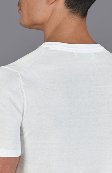 white mens v neck knitted t-shirt
