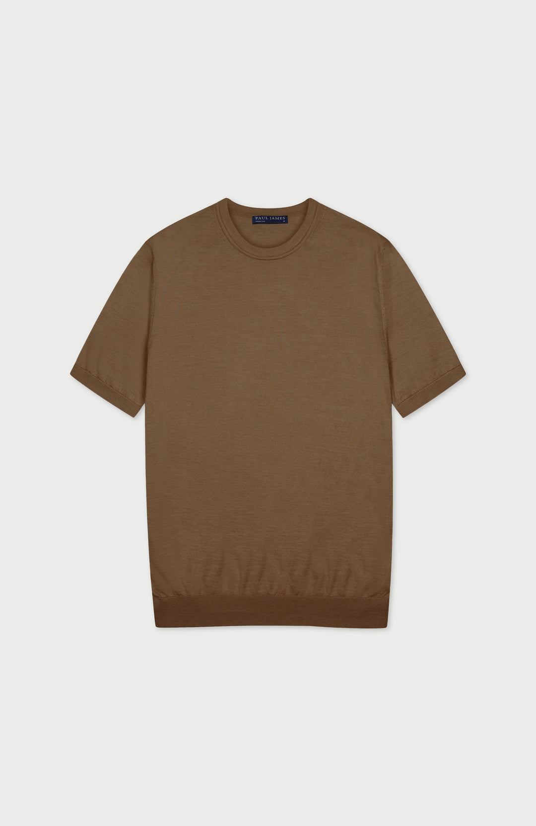 mens camel merino silk knitted t-shirt by paul james