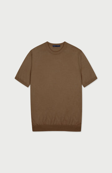 mens camel merino silk knitted t-shirt by paul james