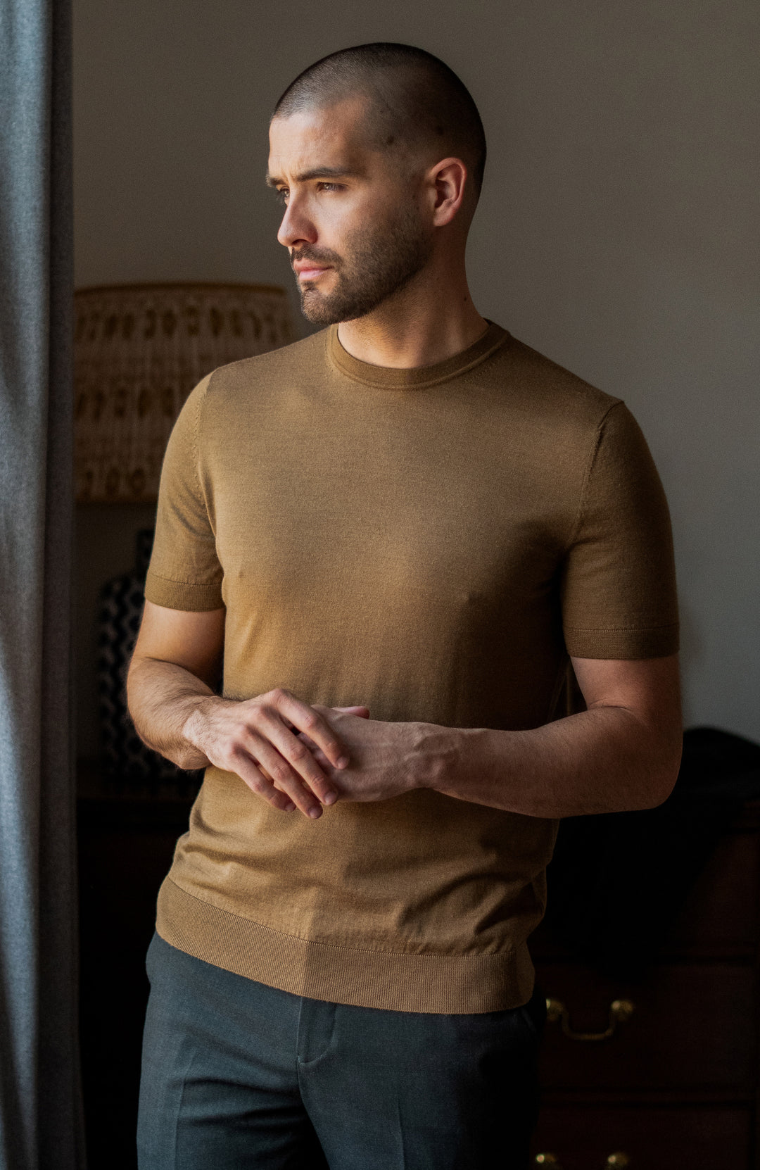 Mens Superfine Merino Silk Short Sleeve Jumper