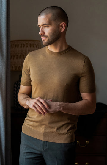 Mens Superfine Merino Silk Short Sleeve Jumper