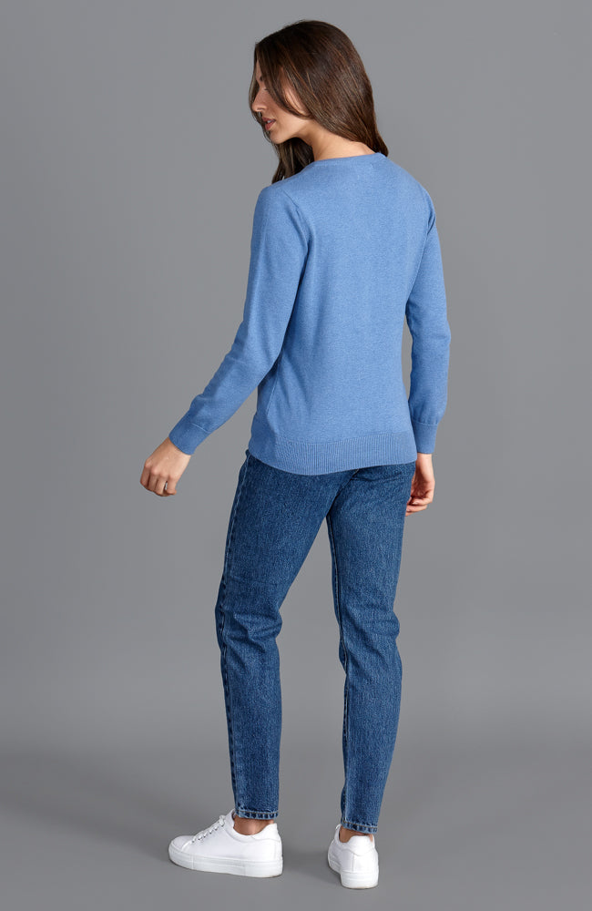womens blue thin soft v neck cotton jumper
