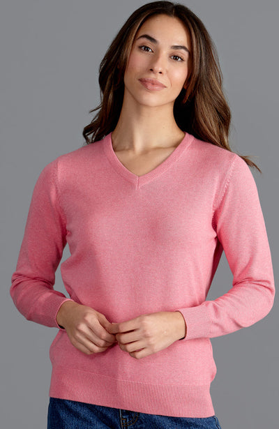 womens lightweight pink cotton v neck jumper