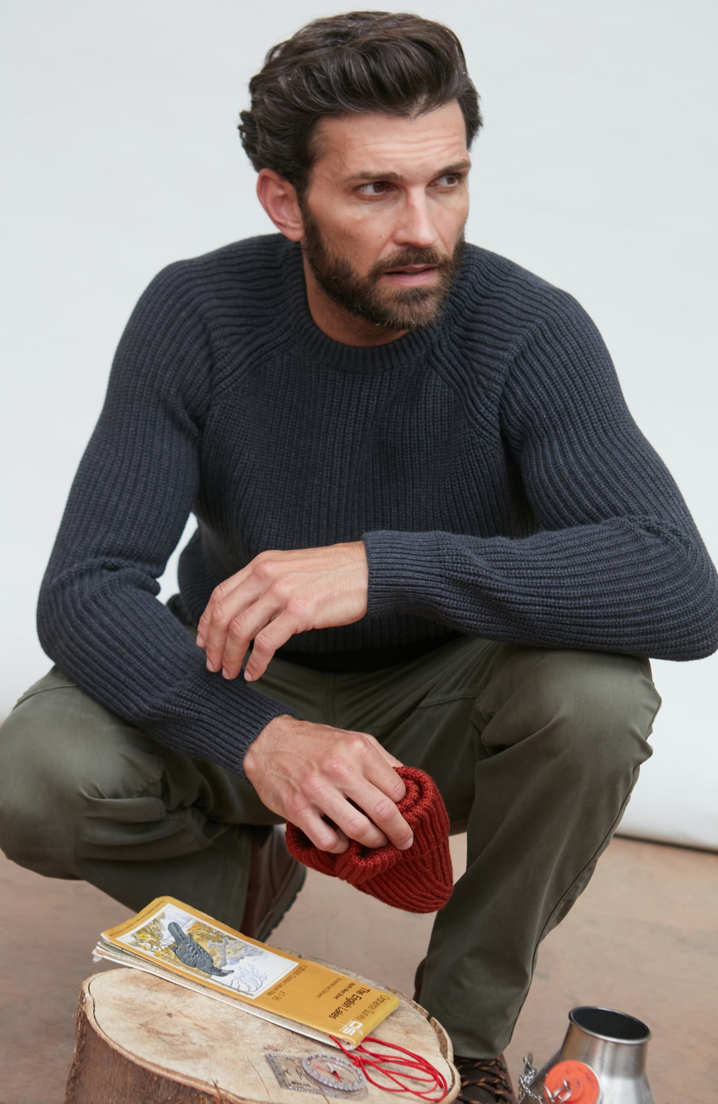 dark grey fisherman knit jumper