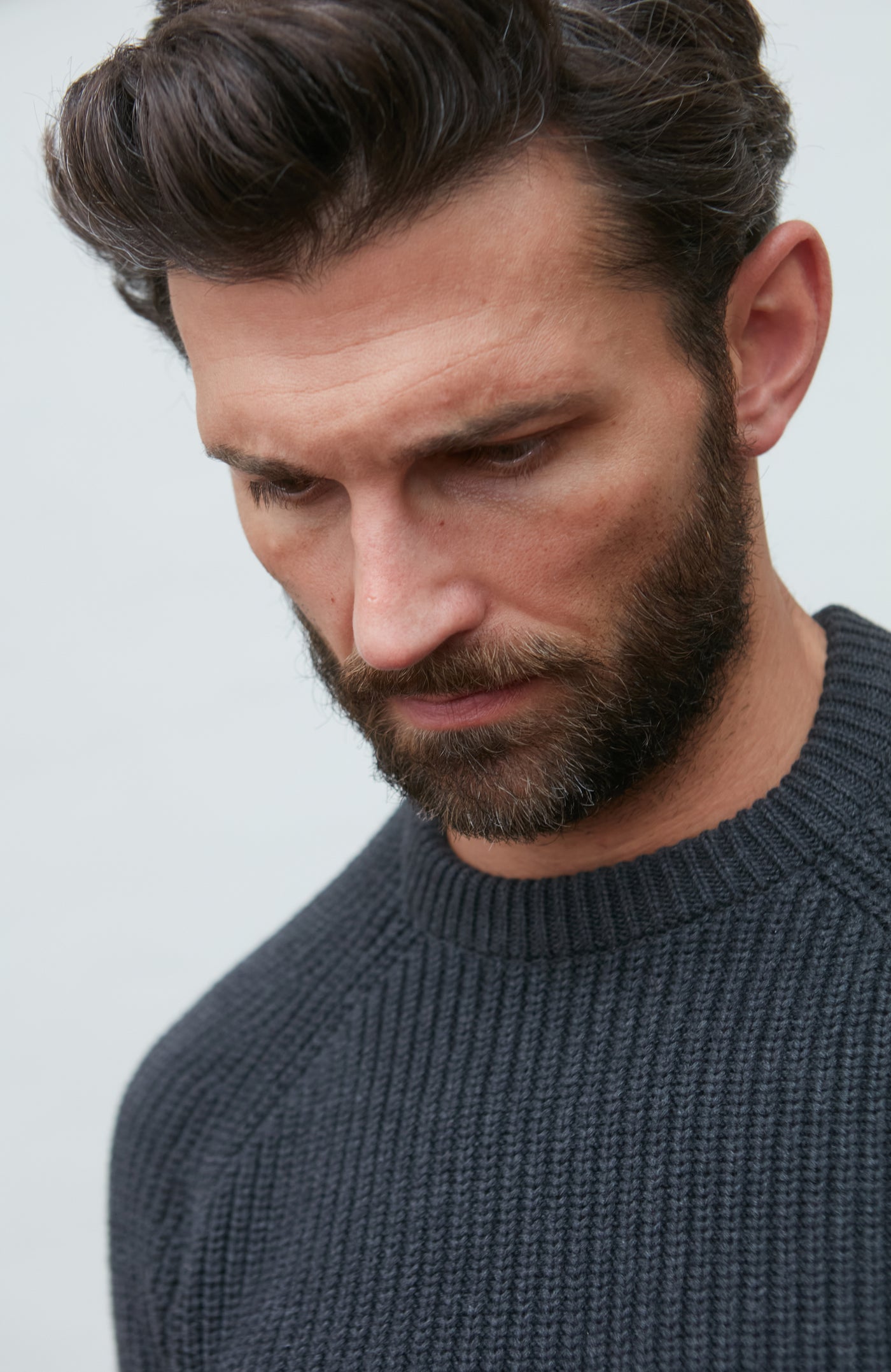 dark grey fisherman knit jumper