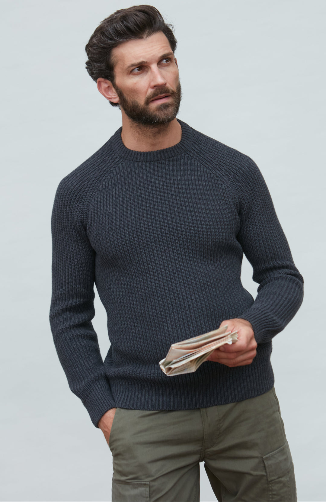 dark grey fisherman knit jumper