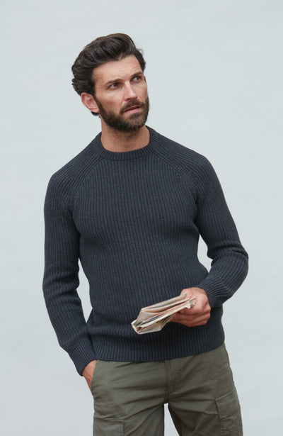 dark grey fisherman knit jumper