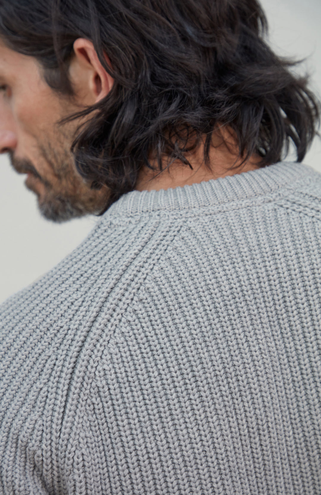 Men's Ash Grey Fisherman Rib Cotton Sweater by Paul James Knitwear.