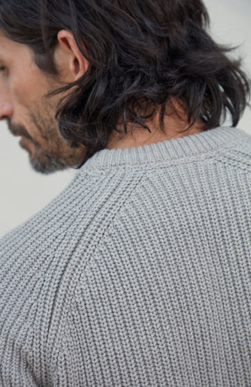 Men's Ash Grey Fisherman Rib Cotton Sweater by Paul James Knitwear.