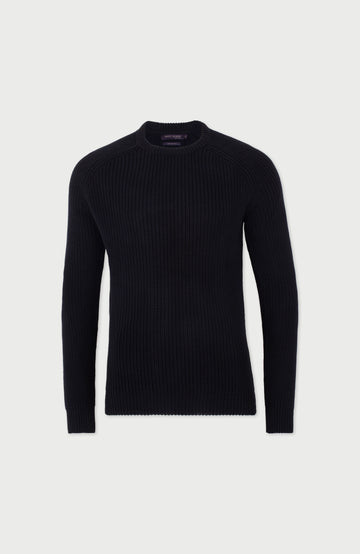 black mens fisherman rib jumper