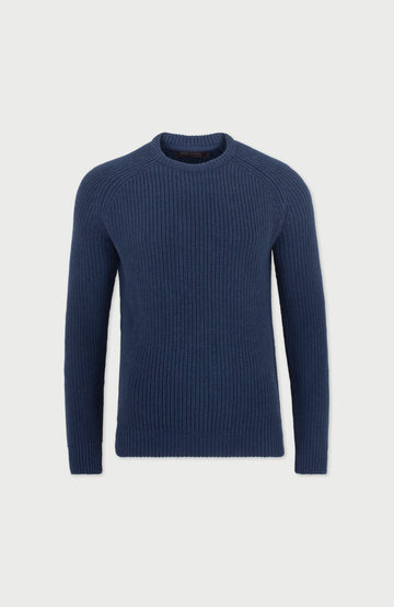 blue mens fisherman rib jumper