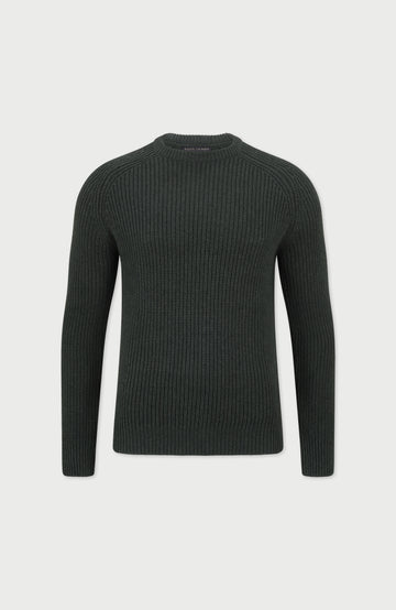green mens fisherman rib jumper