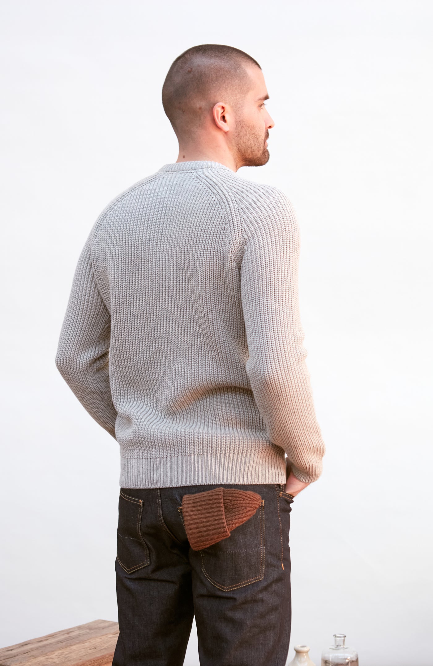 grey mens cotton fisherman jumper