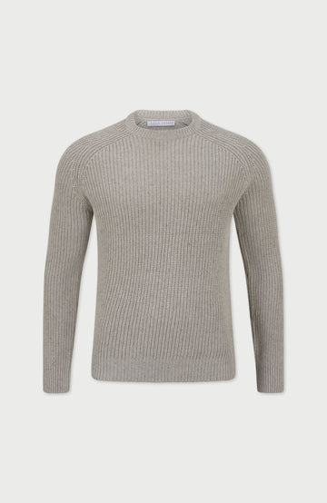 grey mens fisherman rib jumper