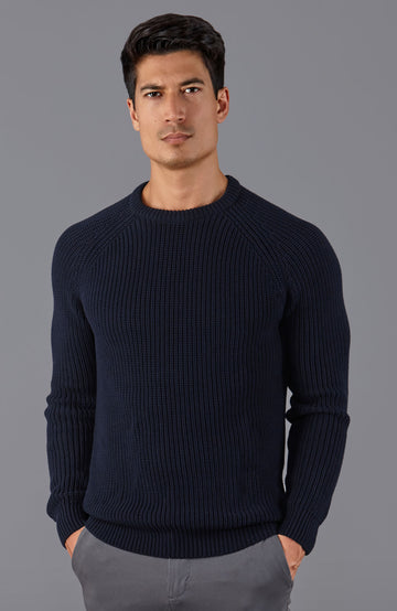 navy mens cotton fisherman jumper