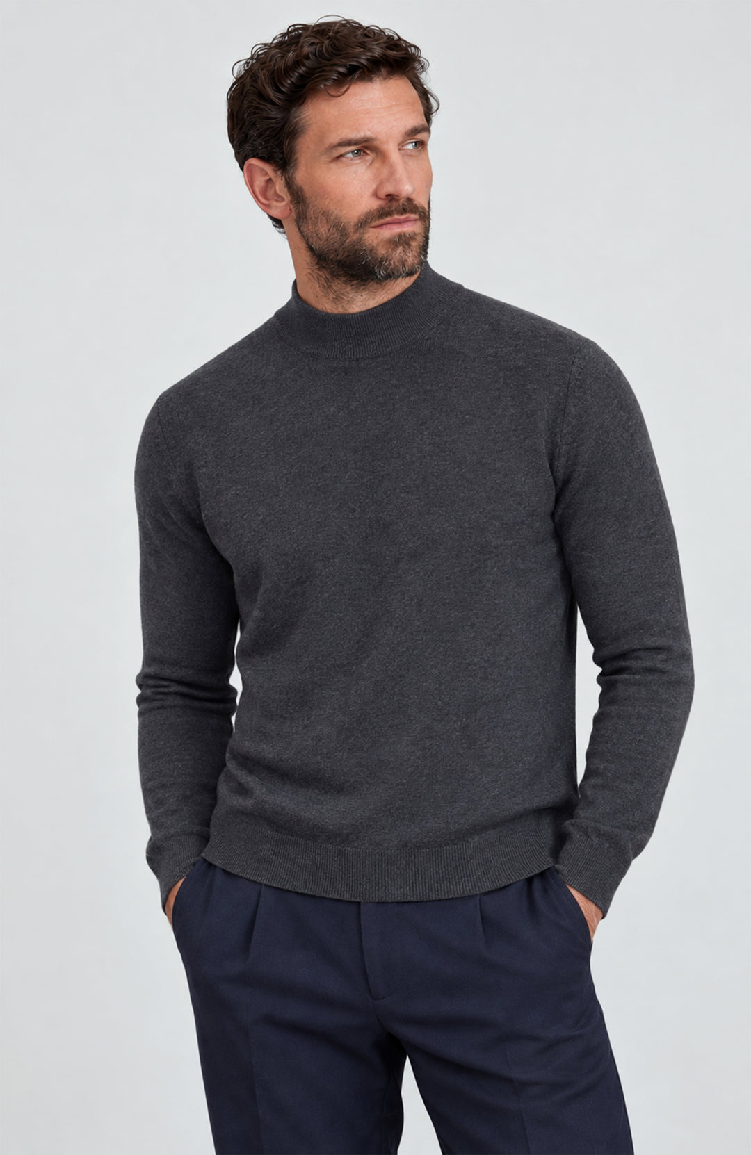 Mens Ultra Fine Cotton Mock Turtle Neck Jumper