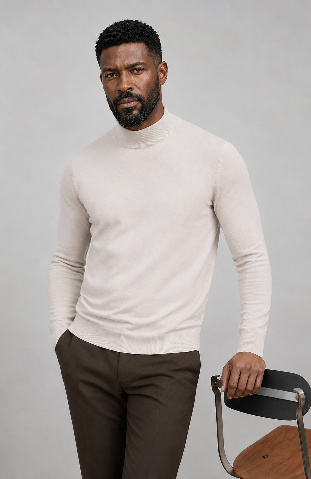 mens birch mock neck cotton sweater by Paul James Knitwear