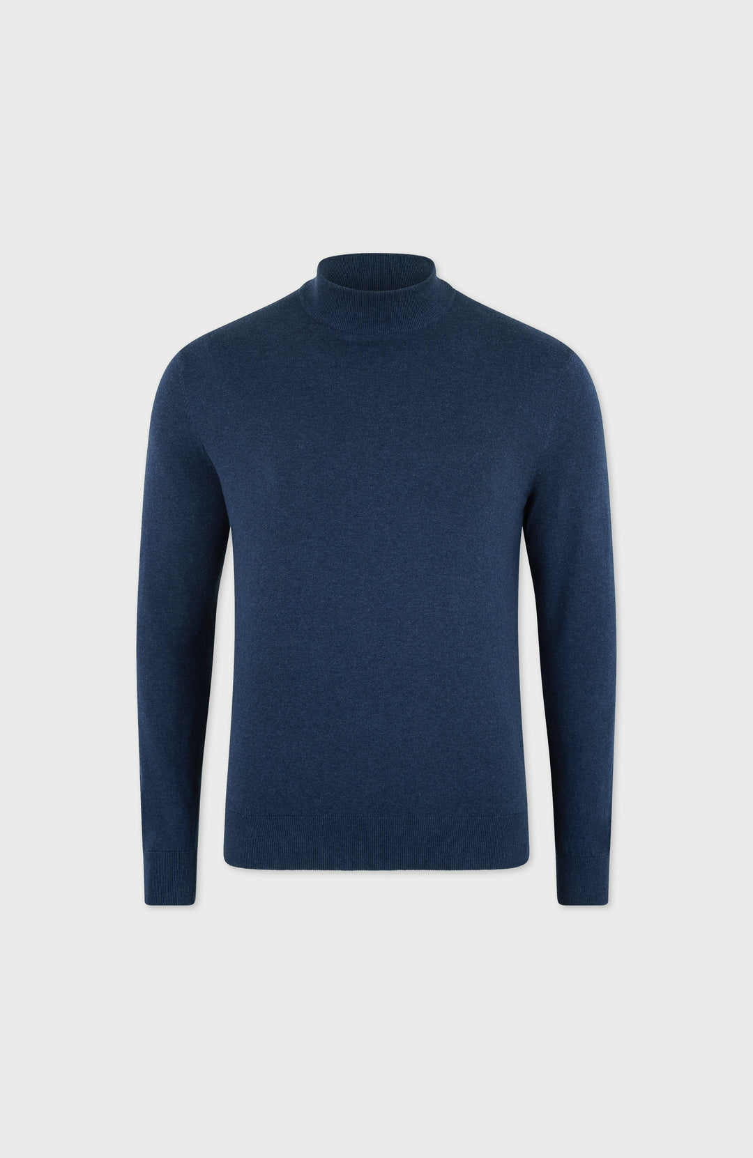 blue mens cotton mock turtle neck jumper