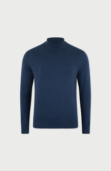 blue mens cotton mock turtle neck jumper