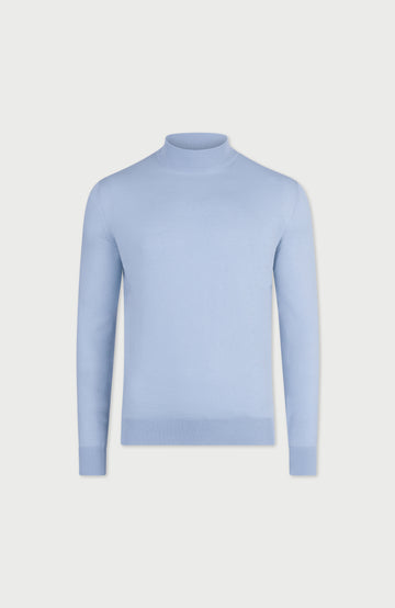 blue mens cotton mock turtle neck jumper