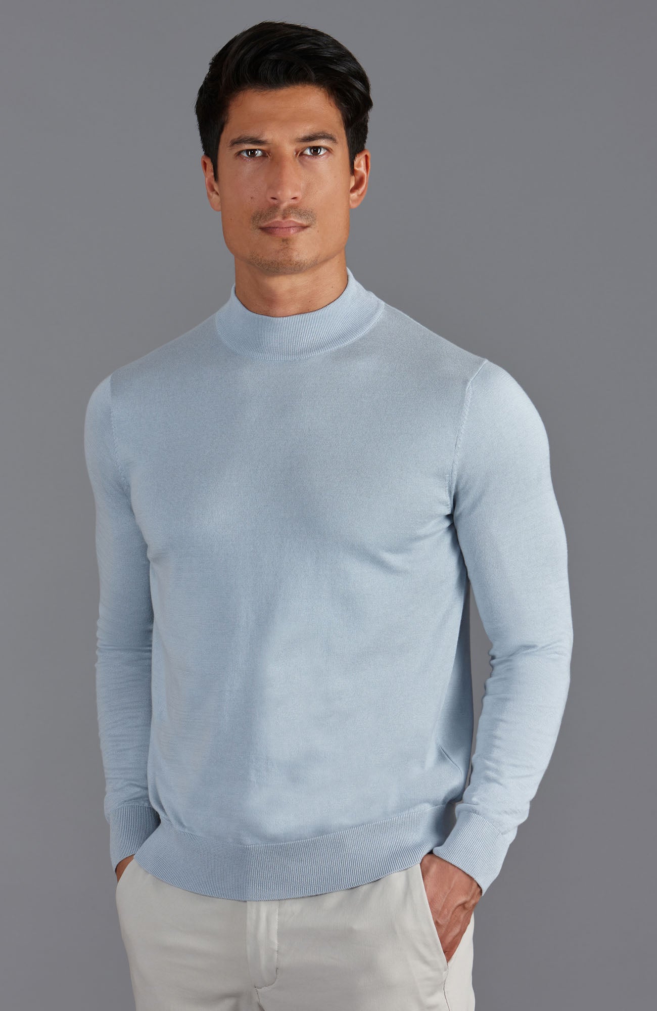 mens blue mock turtle neck sweater