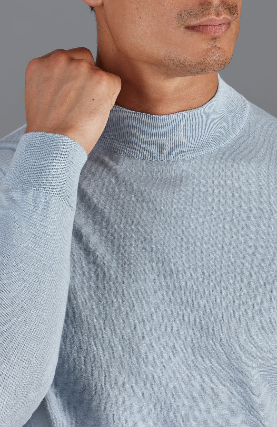 sky blue mens mock turtle neck sweater