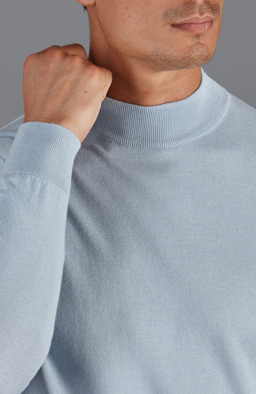 sky blue mens mock turtle neck sweater