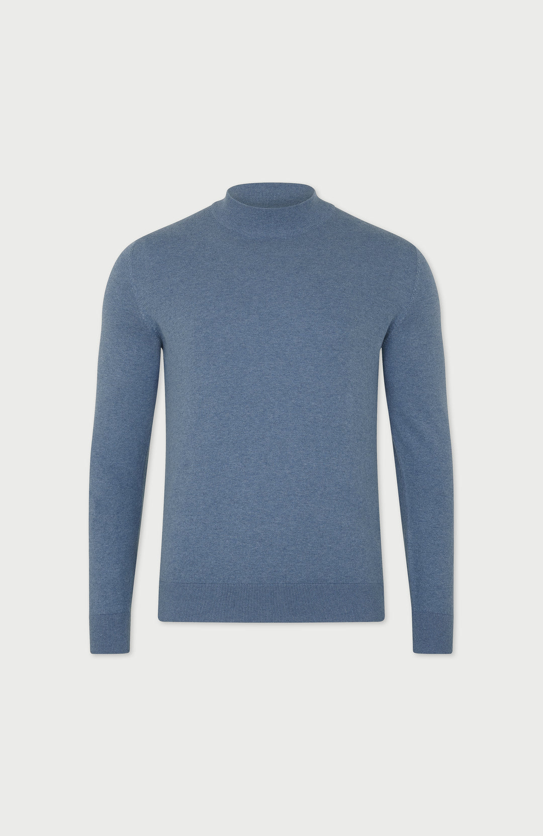 blue mens cotton mock turtle neck jumper