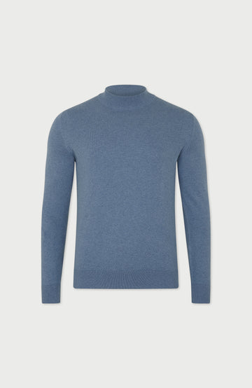 blue mens cotton mock turtle neck jumper