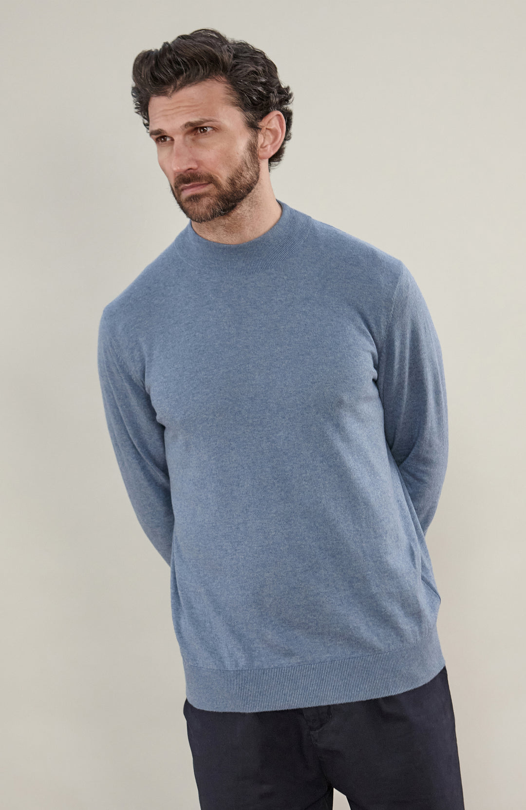 Men's Mock Turtleneck Jumper Made Of 100% Cotton Knit: Crafted in