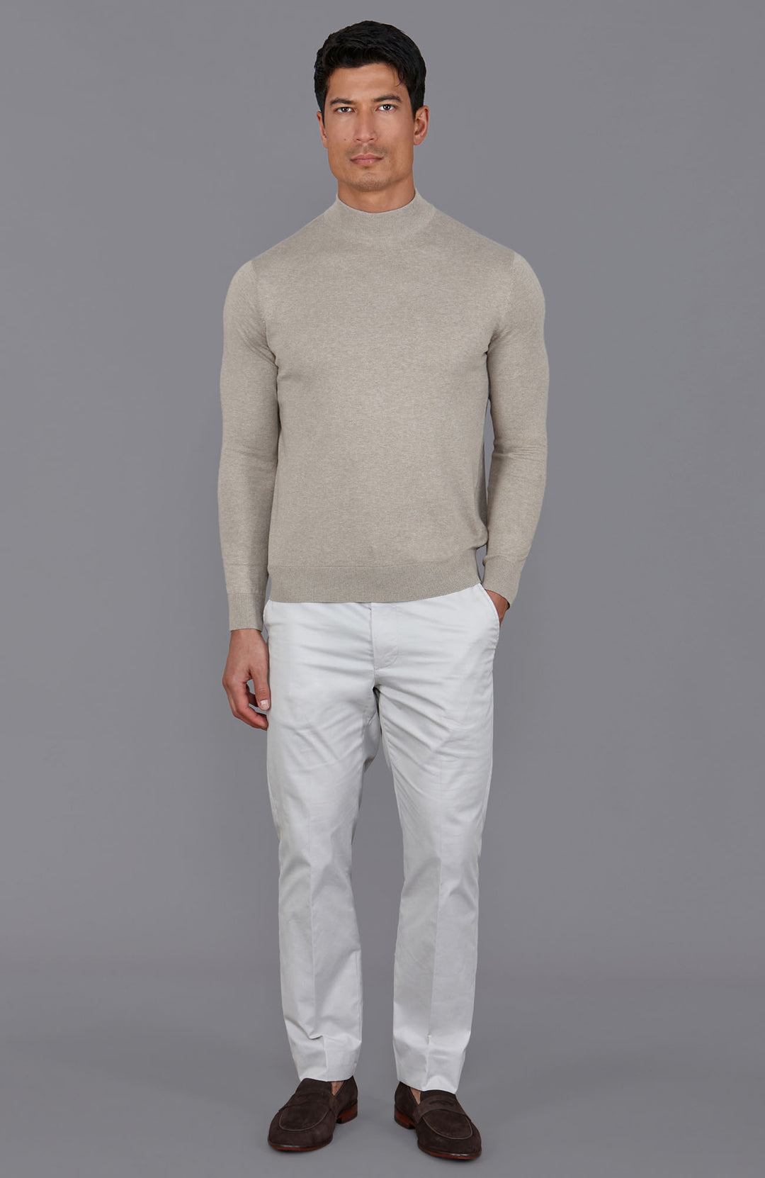 mens fawn cotton mock turtle neck jumper