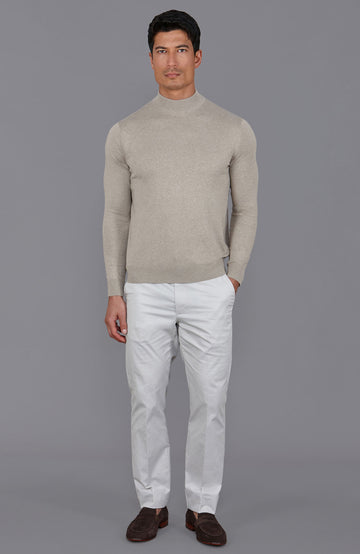 mens fawn cotton mock turtle neck jumper